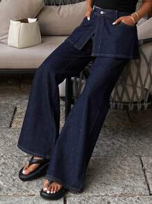 Livesso Summer New Loose Casual 2 In 1 Women Denim Jeans - Blue - View 3