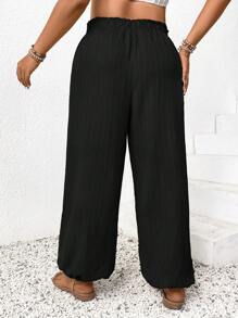 SHEIN Frenchy Plus Size Solid Color Paper Bag Waist Tied Casual Wide Leg Pants