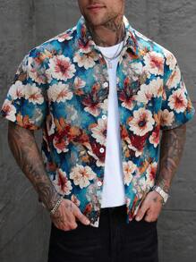 Manfinity Homme Floral Print Front Button Casual Short Sleeve Shirt For Men - Multicolor - View 6