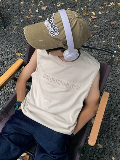 SHEIN Parte superior informal para niño preadolescente, estilo callejero punk rock para la escuela, uso diario, al aire libre, fiestas, festivales de música, adecuado para primavera/verano