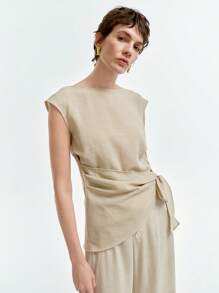 Aalyst Loose Asymmetrical Hem Linen-Feel Comfortable Shirt