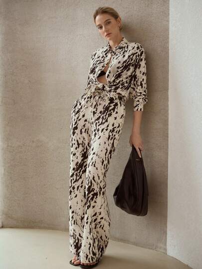 MOTF PREMIUM CAMISA ESTAMPADA INTEGRAL DE MEZCLA DE LINO