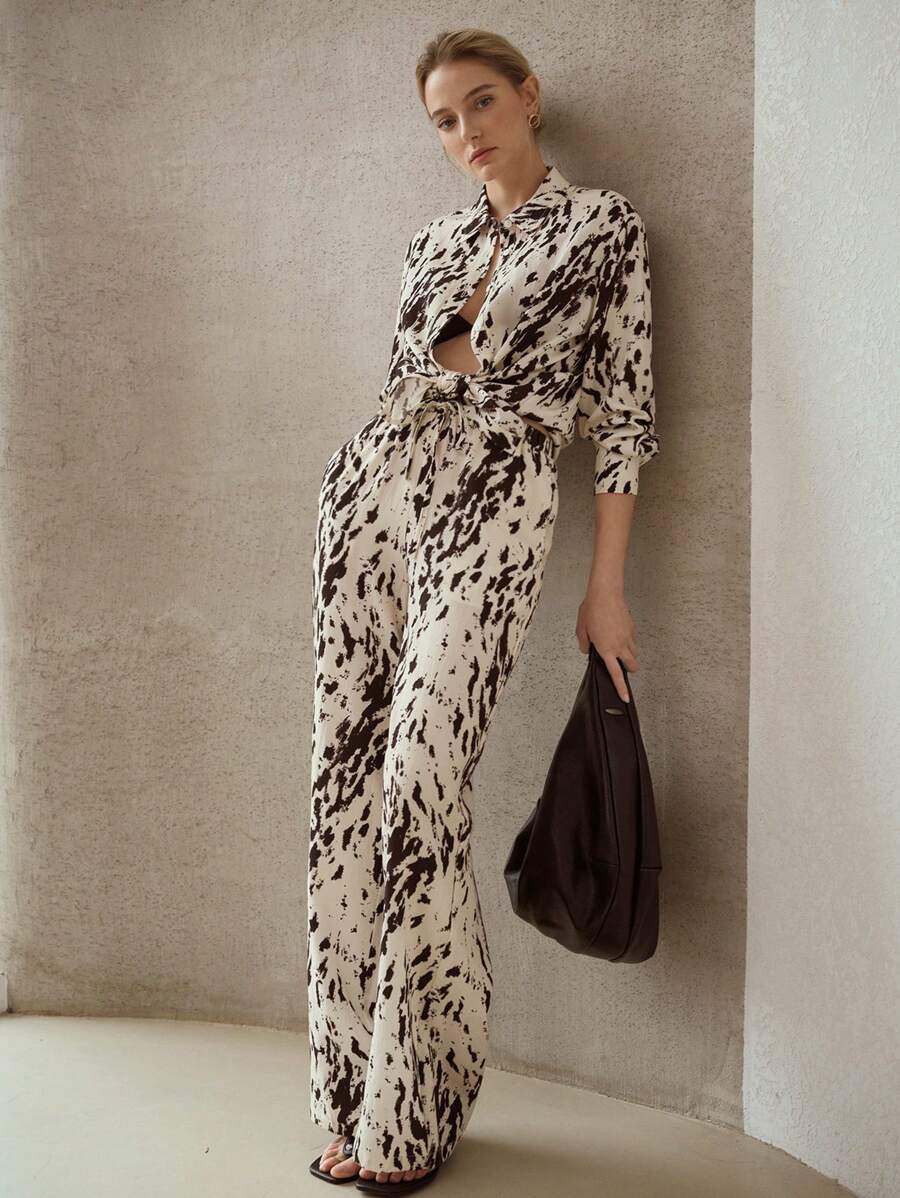 MOTF PREMIUM CAMISA ESTAMPADA INTEGRAL DE MEZCLA DE LINO