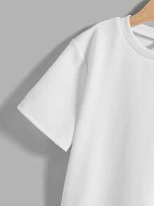 SHEIN 3 件青少年男童休闲纯色百搭圆领短袖针织 T 恤，黑色/白色/灰色，春夏 - 藏蓝色 - 查看 9