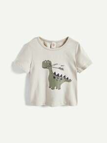 Cozy Pixies Set de 3 camisetas de manga corta para bebés niños con estampado de letra y dinosaurio de dibujos animados, en colores lisos