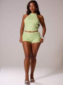 MUSERA ملابس علوية كنزة مخملي مطرز بالترتر ذو رقبة عالية مناسب للحفلات والعطلات والمناسبات الخاصة، قطعة أنيقة وجذابة للخروج والاحتفالات