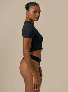 MUSERA ESSENTIALS Snatched Cap Sleeve Crop T Shirt Basic Spring Summer Casual Fall - Black - View 3