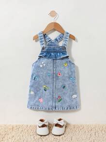 Denimly Baby/Baby Girl Comfortable Casual Versatile Vacation Fashion Washed Soft Elastic Denim Suspender Skirt, Lightweight Spring & Summer - Medium Wash - View 6