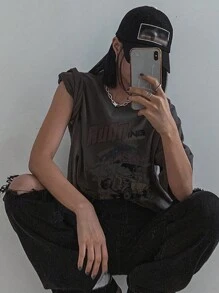 DAZY 女士宽松图案T恤，夏季时尚 - 灰色 - 查看 3