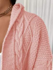 Plus Size Women Solid Color Drop Shoulder Long Sleeve Loose Casual Hooded Cardigan, Autumn/Winter