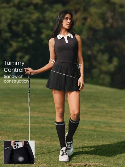 GLOWMODE Cool Feel Tummy Control Asymmetrical Skirt With Built-In Shorts Side Pockets Non-Slip Grips Tennis Golf Gym Daily Casual