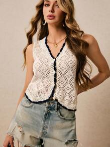 Poéselle Modische zweifarbige gestrickte Weste, geeignet für den Sommer