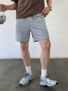 SHEIN Leap Crew Teen Boys' Casual Comfortable Drawstring Adjustable Waist Solid Color Shorts - Grey - View 5