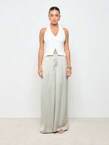 AiiRZ Elasticated Back Wide Leg Floaty Trousers - Green - View 3