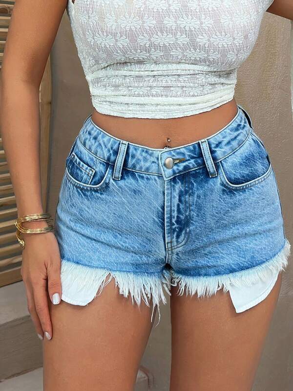 SHEIN Scurt mini din denim cu talie joasă