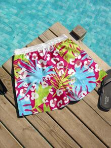 Surfspeed Men's Casual Holiday Tropical Print Beach Shorts Man Swim Trunks - Pink - View 2