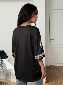 Coolane Casual Sports Leopard Print Alphabet Numeral Pattern Breathable T-Shirt