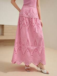 MOTF STUDIO EYELET EMBROIDERY SCALLOP HEM SKIRT - Baby Pink - View 7