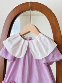 SHEIN Lovely Summer Mori Girl Purple Peter Pan Collar Short Sleeve Dress For Babygirl - Purple - View 3