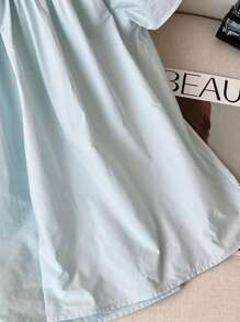 SHEIN 女式蓝色宽圆领短袖休闲度假衬衫 - 淺藍色 - 查看 5