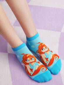 The Winx X SHEIN 6 đôi tất mắt cá chân họa tiết nhân vật hoạt hình dành cho nữ, tất gót chân mềm mại, thoáng khí, gia cố, phù hợp cho mọi mùa - Nhiều màu - Xem 5