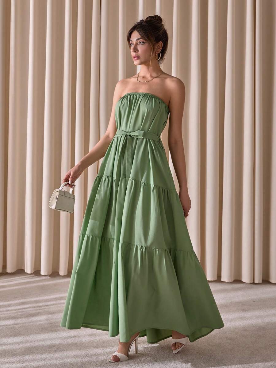 RueChic 女士夏季纯色筒形荷叶边长裙