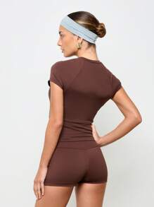 AiiRZ 插肩袖T恤跑步透气运动上衣 - 棕色 - 查看 2
