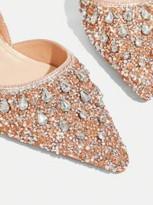 CUCCOO TILAWA 尖头高跟水钻香槟色闪光性感派对婚鞋，细高跟香槟色女式浅口鞋，露背女式一脚蹬高跟鞋 - 香檳色 - 查看 10