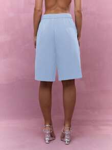 MISSGUIDED Tailored Bermuda Relaxed Tailored Shorts With Side Pockets Wide Leg Office Casual Pleated Walking Knee Length Bottoms For Summer Spring Elegance - Baby Blue - View 2