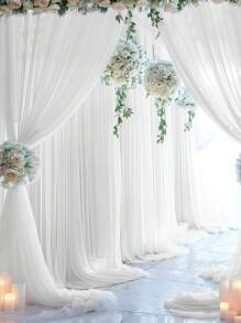 1 件 10 米纯色白色拱门面料、欧根纱面料装饰、婚礼派对背景装饰用品、生日派对桌面装饰欧根纱、鲜花包装纱、婚礼装饰纱婚礼拱门面料、椅背装饰白色欧根纱、派对礼品、礼品包装用品欧根纱 - 白色 - 查看 1