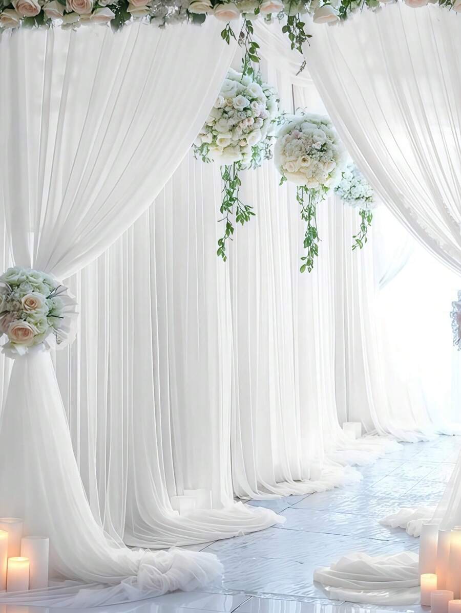 1 件 10 米纯色白色拱门面料、欧根纱面料装饰、婚礼派对背景装饰用品、生日派对桌面装饰欧根纱、鲜花包装纱、婚礼装饰纱婚礼拱门面料、椅背装饰白色欧根纱、派对礼品、礼品包装用品欧根纱 - 白色 - 查看 1