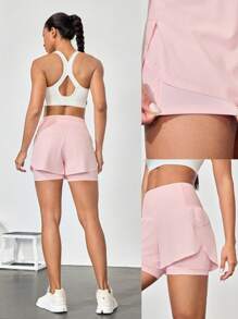 GLOWMODE Pantalones cortos para correr de talle alto con cintura ajustable con cordón, bolsillos múltiples, secado rápido ultraligero, VitalSwift de 4 pulgadas, con ropa interior integrada anti-olor para entrenamiento de ejercicios - Rosa - Ver 10