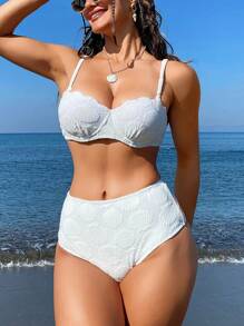Swim Basics Women's Elegant Textured Fabric Supportive Bikini Set, For Summer Beach Holiday - White - View 5
