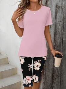 EMERY ROSE 2pcs Women's Casual Floral Print Set, Suitable For Outdoor, Vacation In Summer - Multicolor - View 3