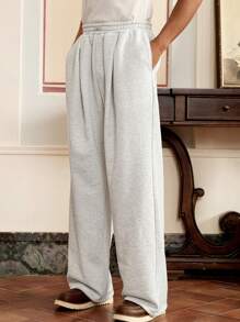 SWAVVY 3pcs/Set Men's Standard Size Casual Loose Pleated Straight Leg Jogger Pants