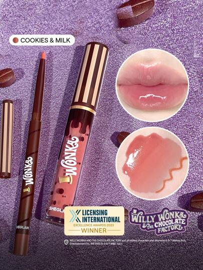 Willy wonka | SHEGLAM LáPiz Labial LíQuido MarróN Cocoa Kiss Lip Duo-Cookies N' Milk Oferta De Regalo De Navidad Marca Belleza Maquillaje CosméTico Para Mujeres NiñAs Perfecto Para OtoñO Invierno Ideal Para Y2K Elegante Moda Adecuado Para CumpleañOs Presente Fiesta Listo Mejor Color