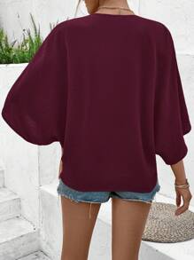 Breezaya Women'S V-Neck Batwing Sleeve Blouse Women Shirt - Burgundy - View 2