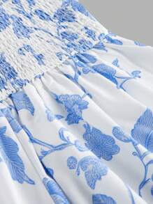 SHEIN MOD Abito elegante con stampa floreale blu e bianco, abbigliamento estivo