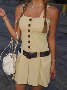 DAZY Bodycon Mini Suspender Dress With Pleated Details For Women Y2k,Casual Women Dresses - Khaki - View 7