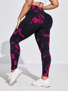 Seamluxe SHEIN Sport Plus Size Women Tie Dye Seamless High Waisted Sports Leggings, Yoga Pants