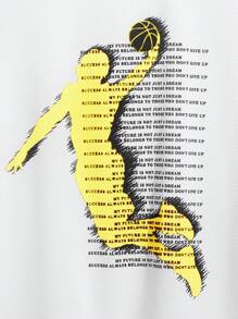 Conjunto de 2 piezas de camiseta de manga corta con cuello redondo y estampado de letras, y pantalones cortos informales y deportivos, adecuado para viajes, escuela, uso diario y actividades deportivas, para niño pre-adolescente, primavera/verano