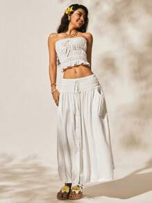 Easelle 白色编织系带抹胸上衣和半裙两件套女装 - 白色 - 查看 4