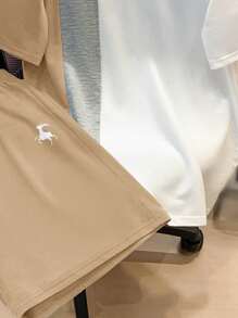 SHEIN Leap Crew 2pcs/Set Teen Boy Loose Casual Contrast Color Pattern Turndown Collar Short Sleeve Polo Shirt Set - Khaki - View 4