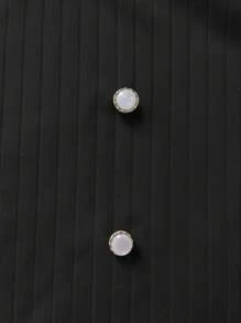 女士优雅荷叶边纽扣修身短袖T恤 - 黑色 - 查看 4