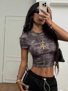 Coolane Women's Spring/Summer Tie Dye Short Sleeve T-Shirt - Black - View 3