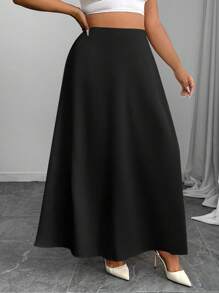 Elenzga Plus Size Elegant Solid Color Skirt, Suitable For Commute