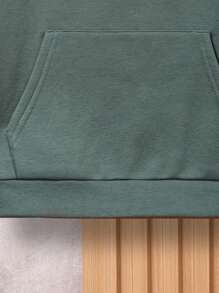SHEIN Tween Boy Letter Graphic Kangaroo Pocket Hooded Thermal Lined Sweatshirt - Green - View 5