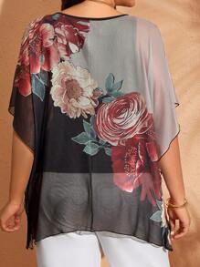 EMERY ROSE Maglietta casual larga con maniche a pipistrello e stampa floreale, taglie forti per donna