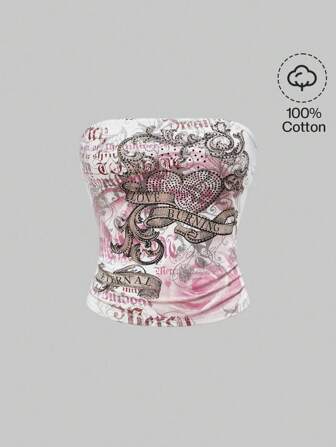 Grunge Punk Camiseta corta con estampado de flores rosas retro románticas y corazones con tachuelas, para looks de festivales de música de verano