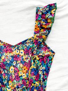 Soleia Top corto con estampado floral, tiras, espalda descubierta y ribete de volantes para mujer, perfecto para vacaciones y primavera